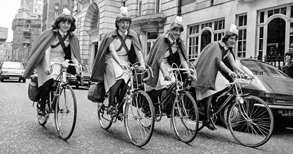 nurses on bicycles